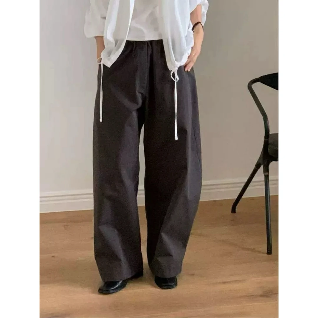 【粉风】东大门.outrene设计感松紧腰纯色宽松休闲裤