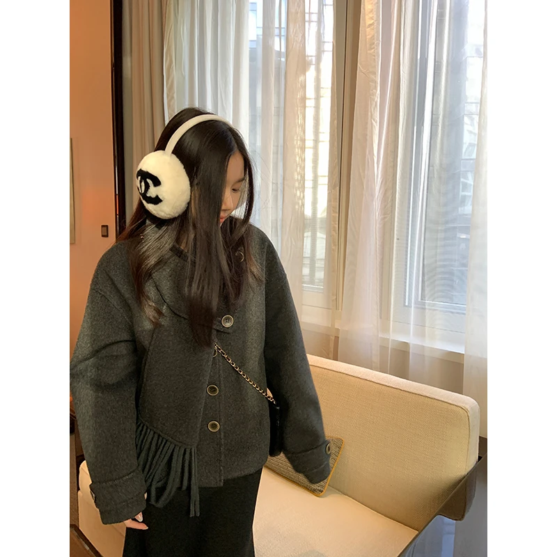 王少女的店【现】深灰色单面呢围巾外套冬氛围感新年外套 N29271S44