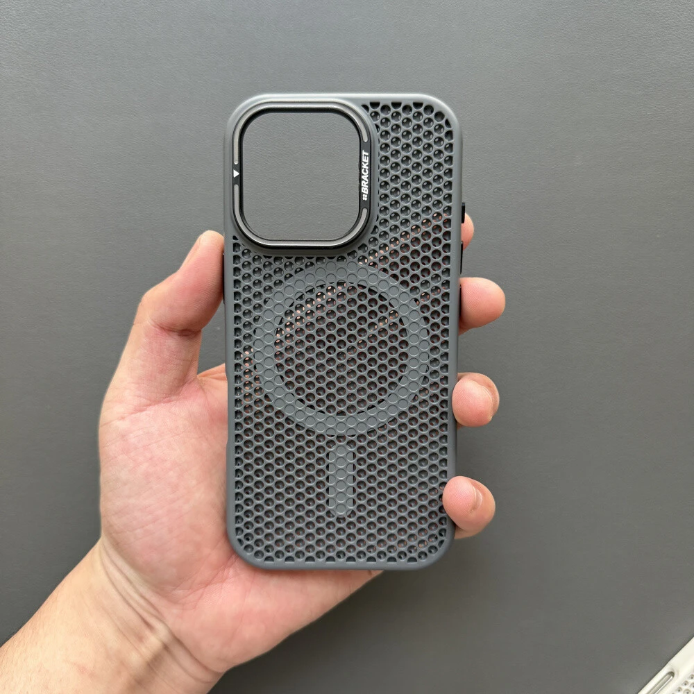 适用苹果16promax手机壳商务维网镜头支架散热简约时尚小众保护套