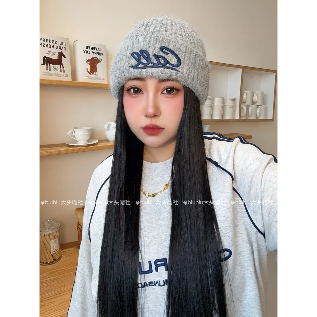 【53cm-63cm】韩国定制大头围“时髦潮牌刺绣”针织帽 显脸小针织帽