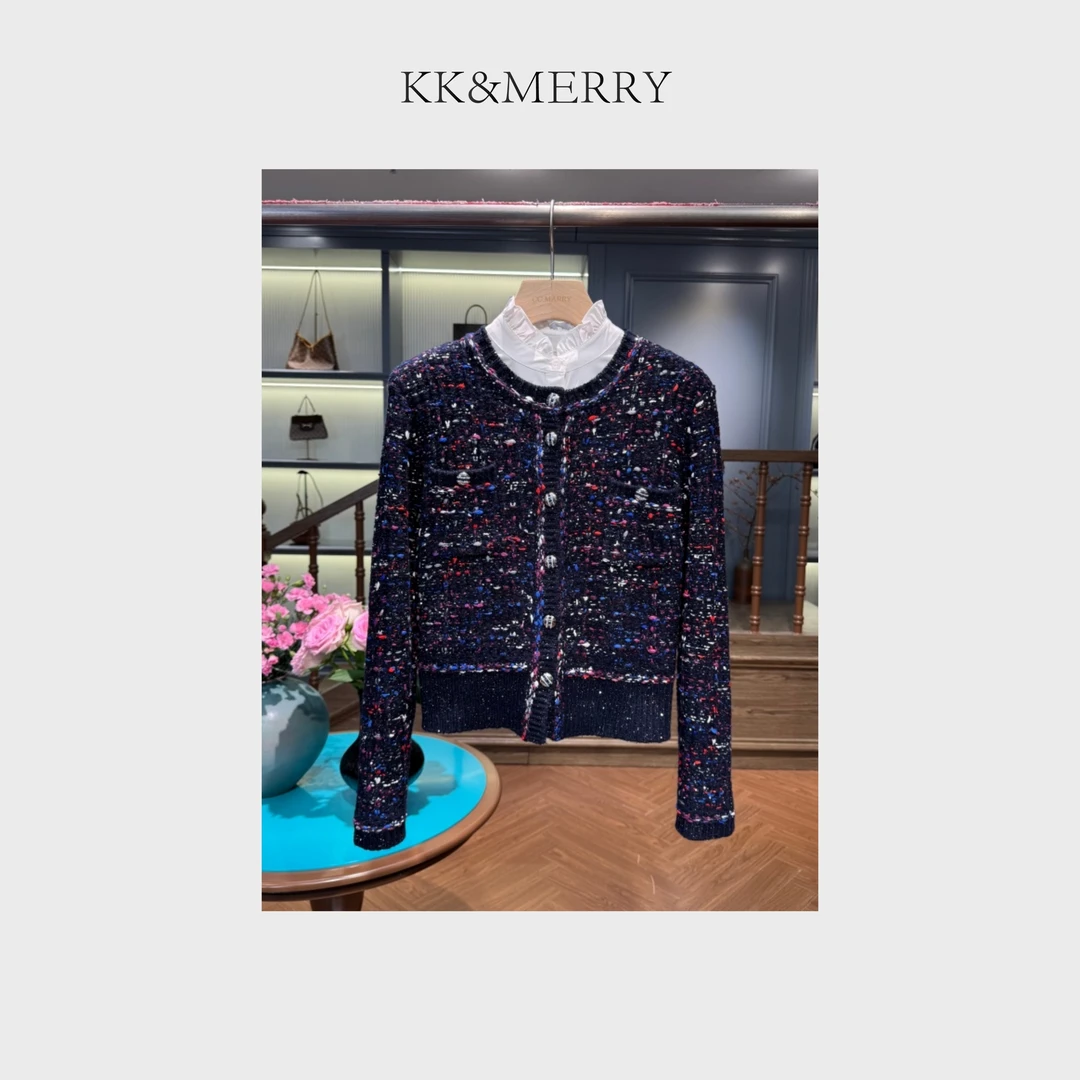 KK&MERRY设计感小香风百搭时髦彩线编织短款针织开衫KD42JK760