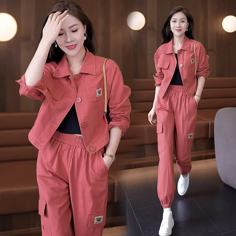 爆款洋气质高级感穿搭时尚套装女秋季短款西装外套哈伦裤子两件套