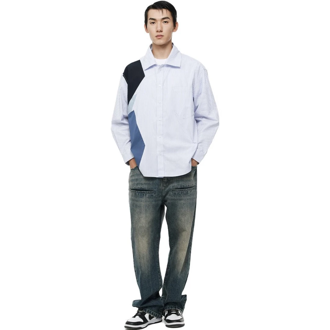 G-51【UNA】买手店潮牌潮流色块拼接条纹衬衫 MS04S