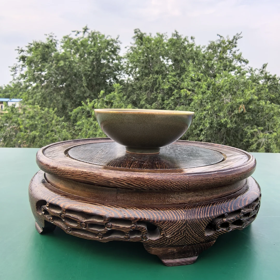 汝州原产地汝窑陶瓷手绘墨绿茶碗90毫升复古纯手工主人杯茶杯家用