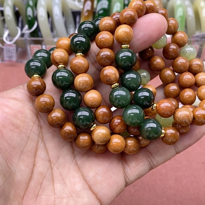 和田玉未镶嵌手串卡10拍一发一