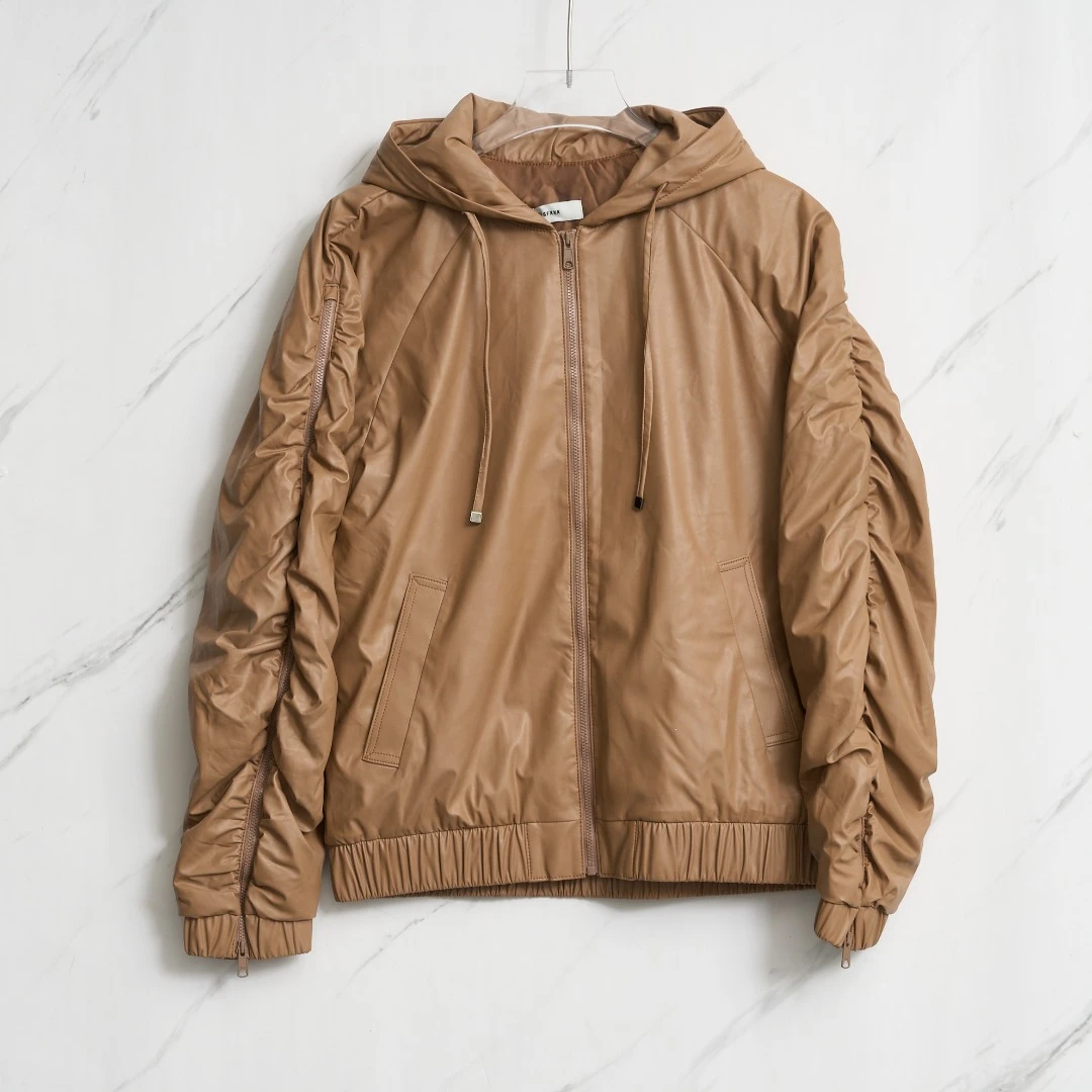 全新未使用/Besfxxk女士拉链褶皱棉服外套BXGU00004