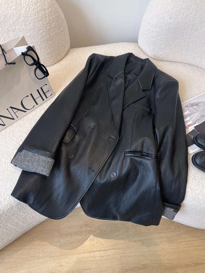 黑色皮衣西装外套女2025秋装新款韩版时尚宽松高级感皮夹克上衣潮
