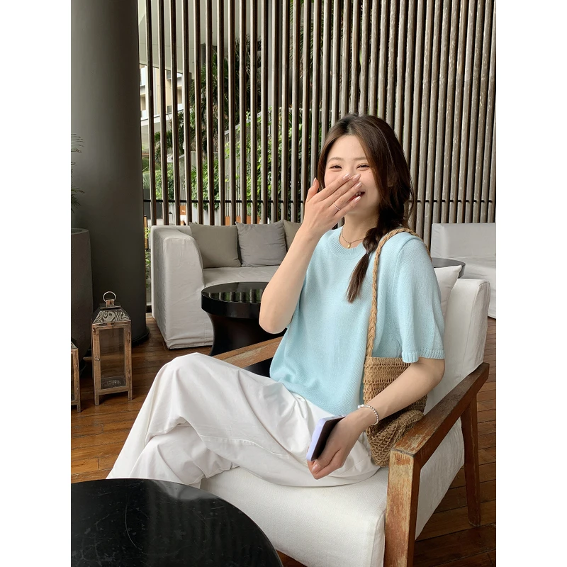 【ALINDM年中大清仓】大码夏胖mm泡泡袖针织短袖正肩宽松T恤L80220