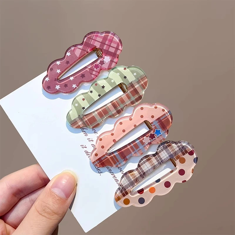 甜美波点格纹云朵发夹少女心百搭鸭嘴夹碎发侧边夹可爱发卡小夹子