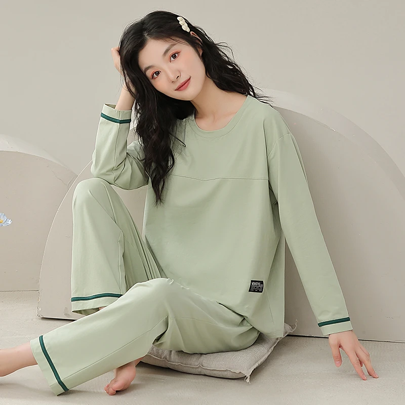 【高档爽棉】睡衣女士春秋款带胸垫纯棉长袖女款秋季薄款家居服