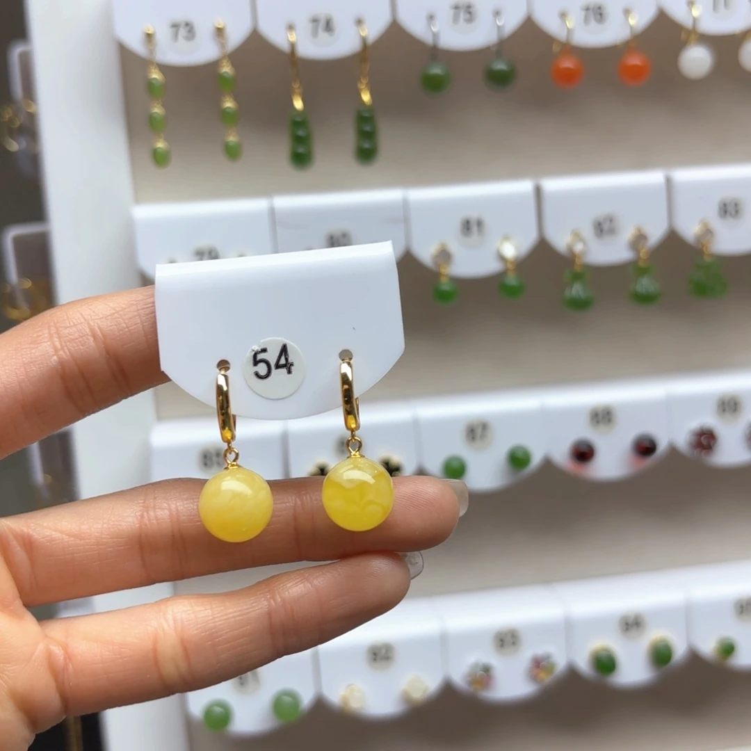 蜜蜡耳饰银S925镶嵌蜜蜡