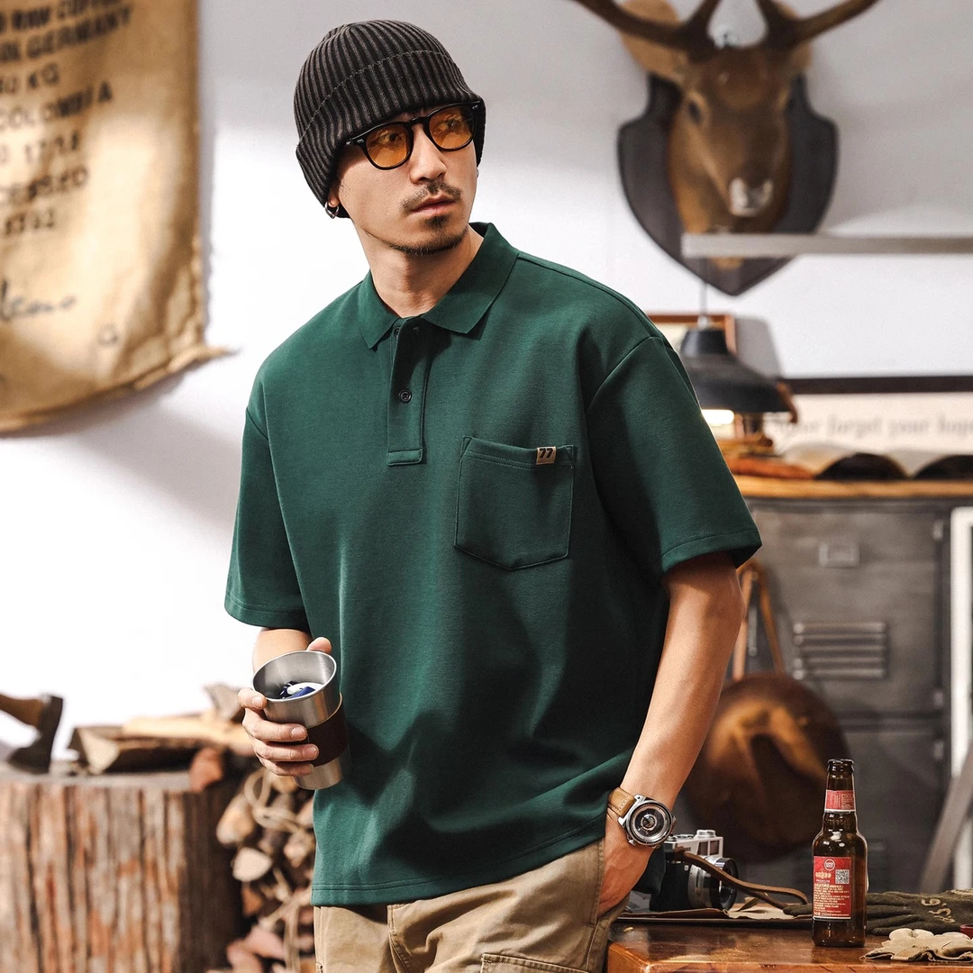 美式复古300g重磅空气层Polo衫男士短袖夏季新款潮牌宽松休闲上衣