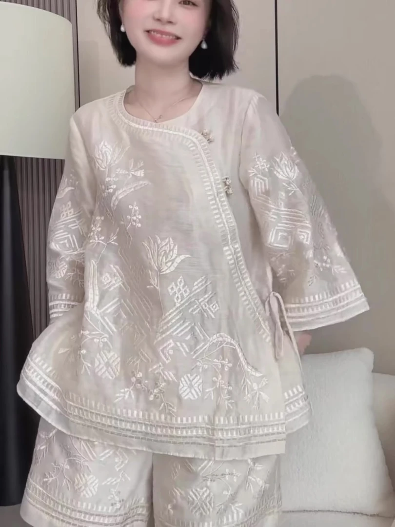 【郁金香】气质中式女装套装时尚复古唐装中国风绣花提花古风878