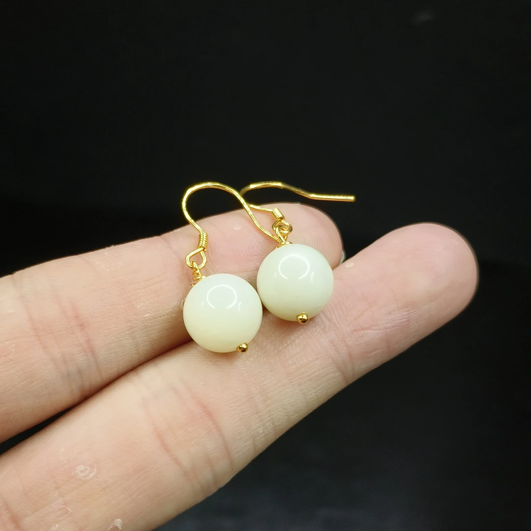 【李想精选】和田玉圆珠耳勾X6 约10mm