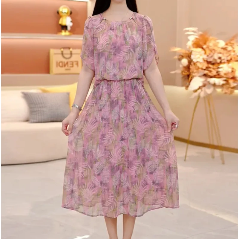 夏季修身收腰显瘦时尚减龄女士印花连衣裙洋气百搭