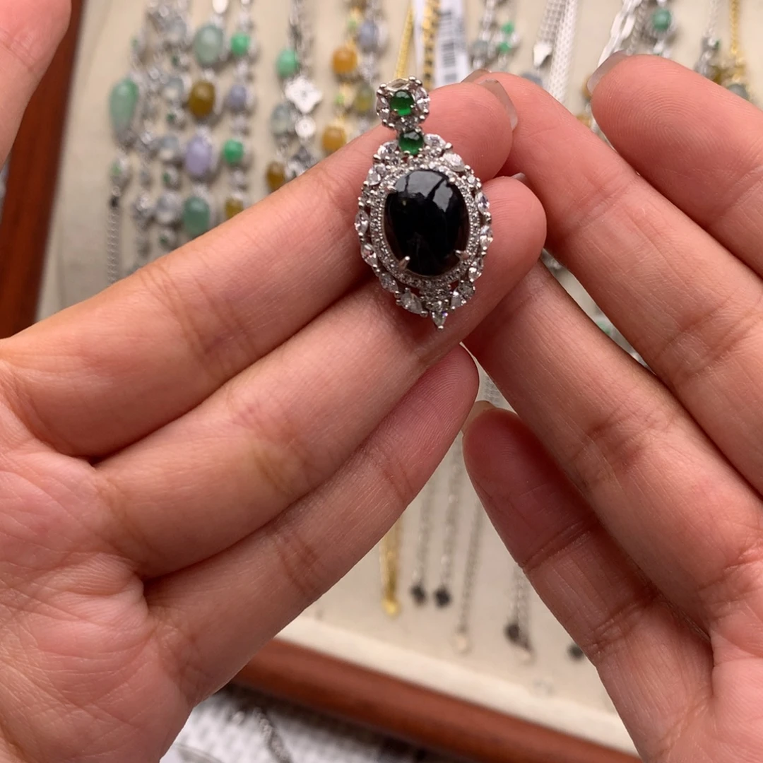 翡翠银S925镶嵌戒指吊坠