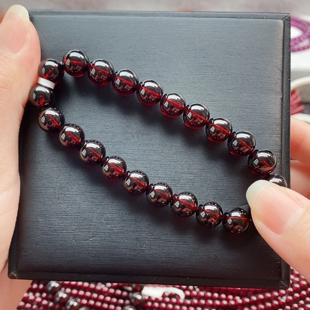 石榴石手链未镶嵌9mm性价比酒红单圈