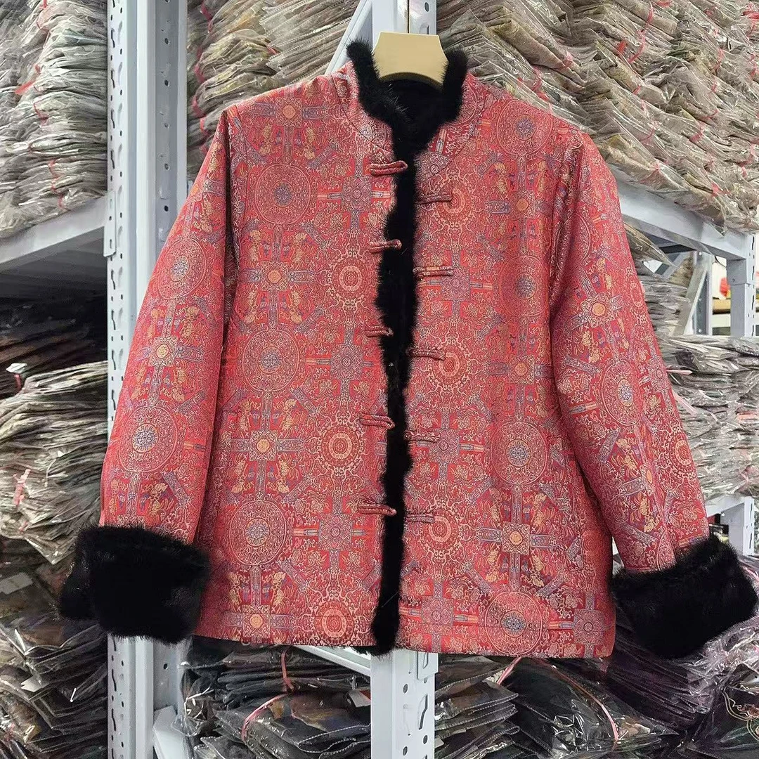 8368款新中式立领厚款毛领短外套【粉福】