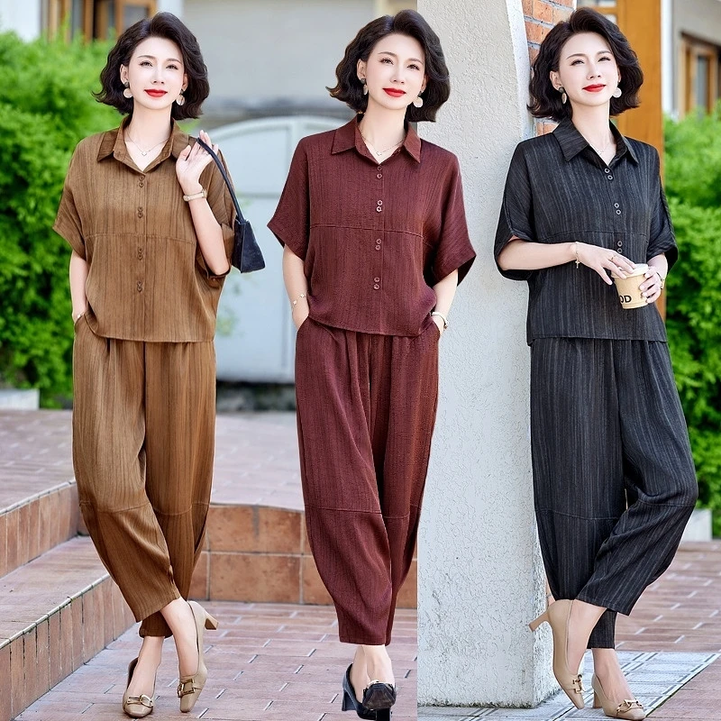 中老年女装妈妈装夏季新款气质大码显瘦时尚休闲宽松洋气减龄套装