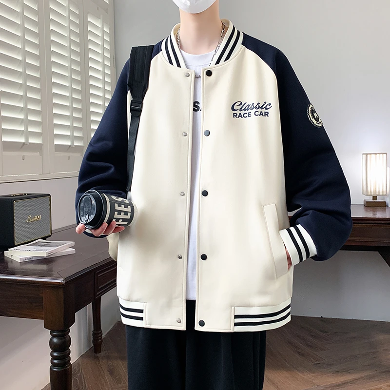 2025青少年春季新款拼色棒球服外套宽松时尚字母印花百搭款夹克