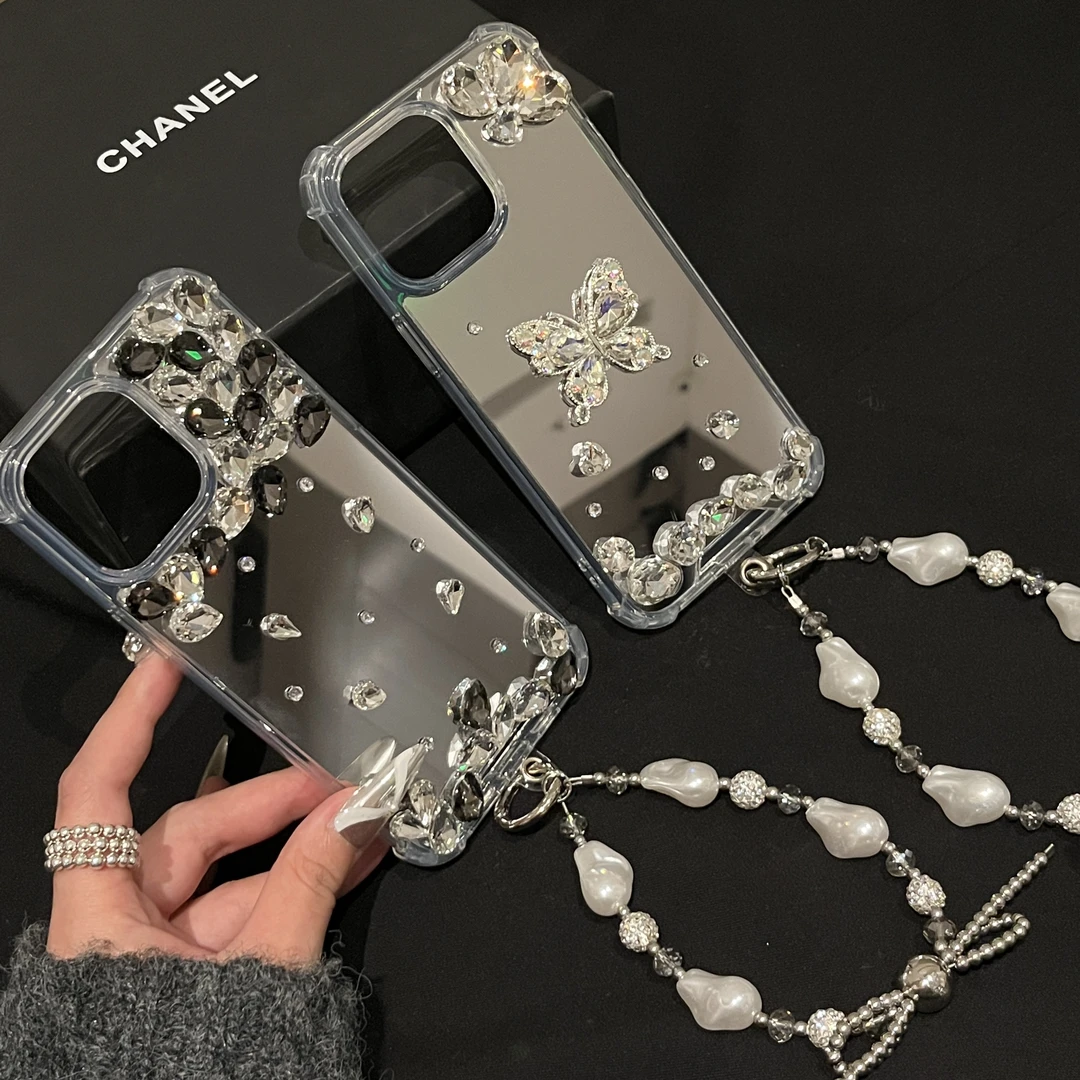 轻奢名媛风水钻补妆镜手机壳适用苹果16promax/15pro/14/13/12