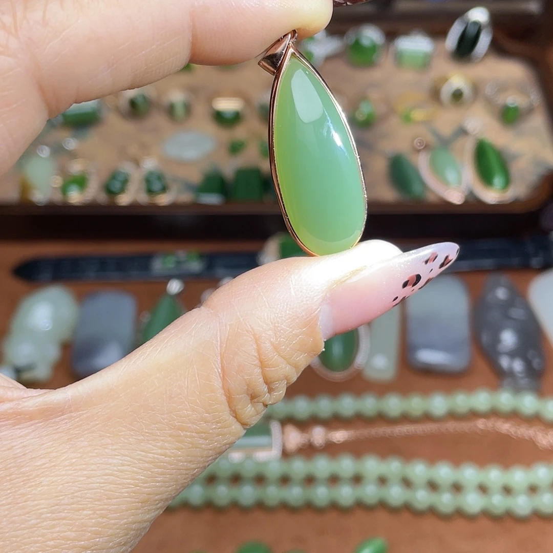 和田玉（碧玉）银S925镶嵌吊坠(不含链)吊坠