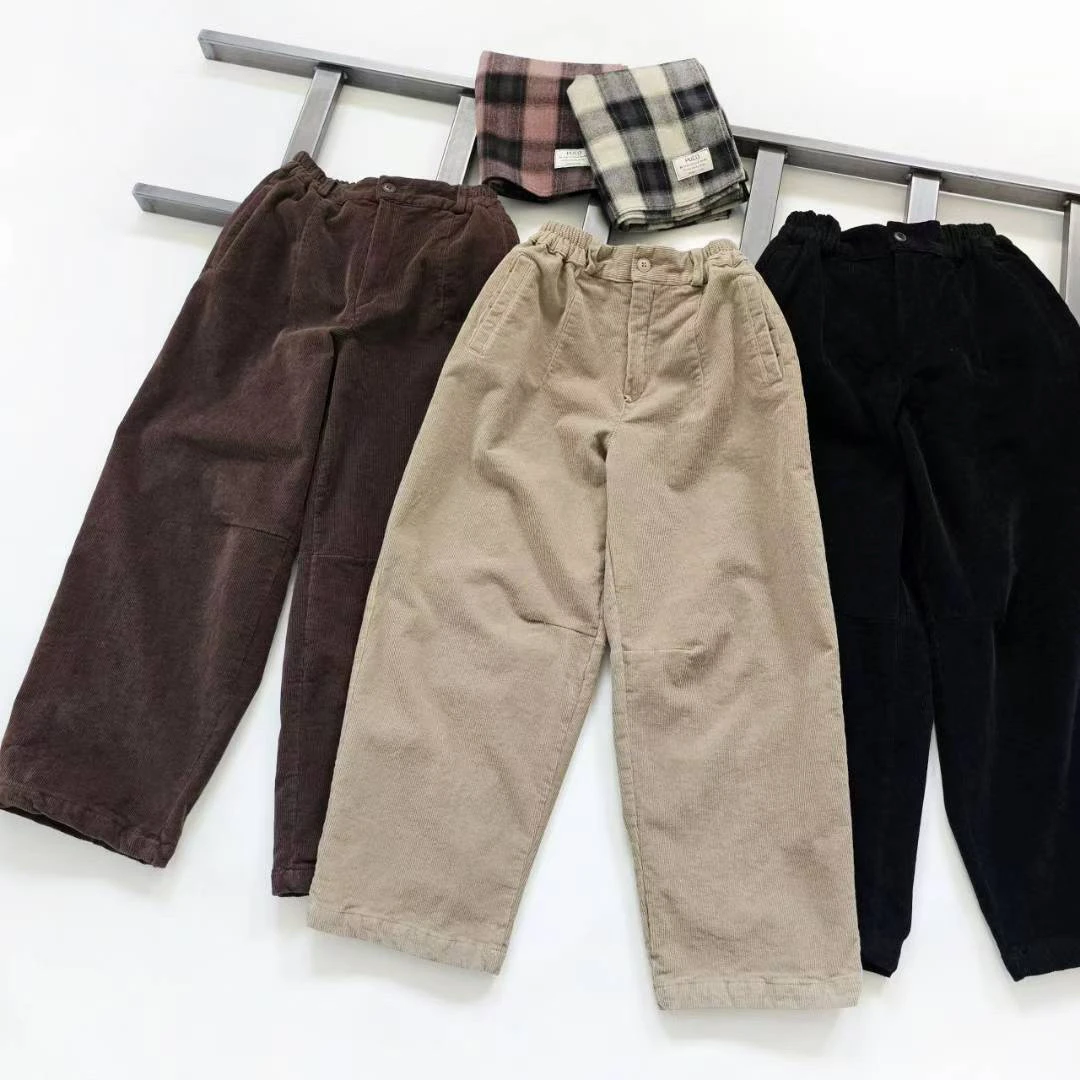 韩国东大门puco沙色条绒九分裤阔腿裤no退换