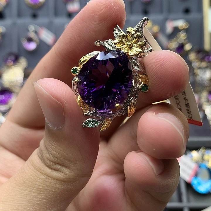 吊坠(不含链)银S925镀金镶嵌水晶