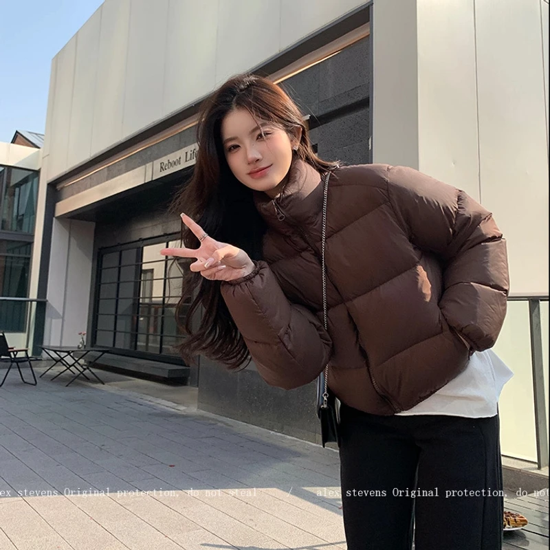 暖暖肯豆风立领时尚百搭羽绒服女秋冬2024新款高腰短款白鸭绒保暖