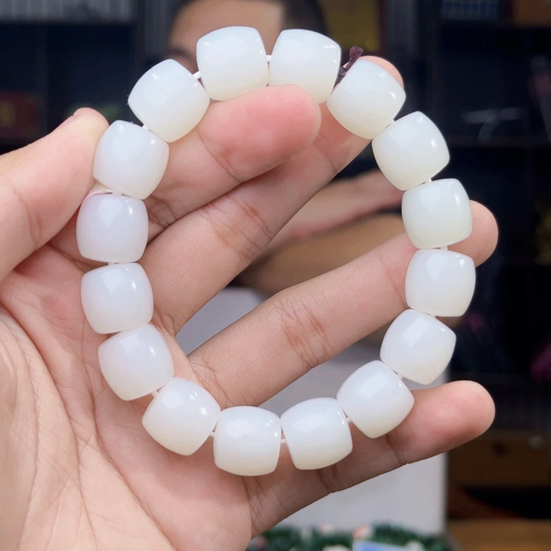 和田玉未镶嵌手串天然和田玉俄料芭莎白玉卡14直切