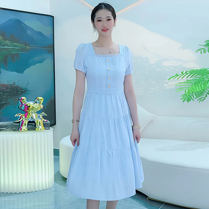 极简风时尚短袖连衣裙女士2025年夏季新款韩版宽松小个子百搭裙子
