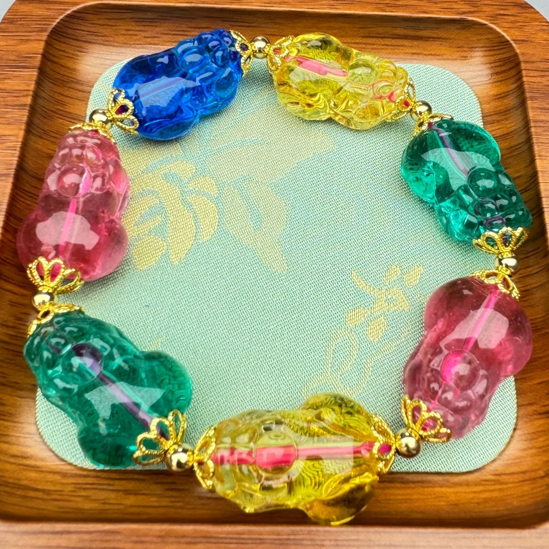 非金属珐琅项链 多彩雕刻貔貅手串  H70