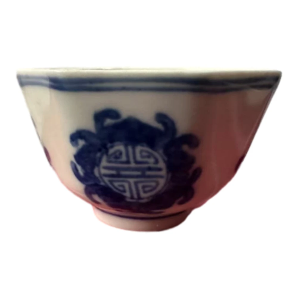 晚清早民  青花五福八方茶杯B5