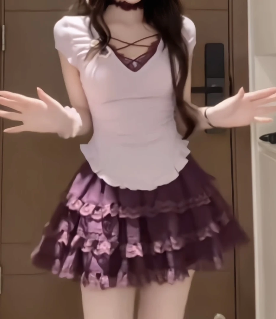 紫雾罗兰 夏季纯欲风修身设计感新款小个子蕾丝上衣百搭约会半裙