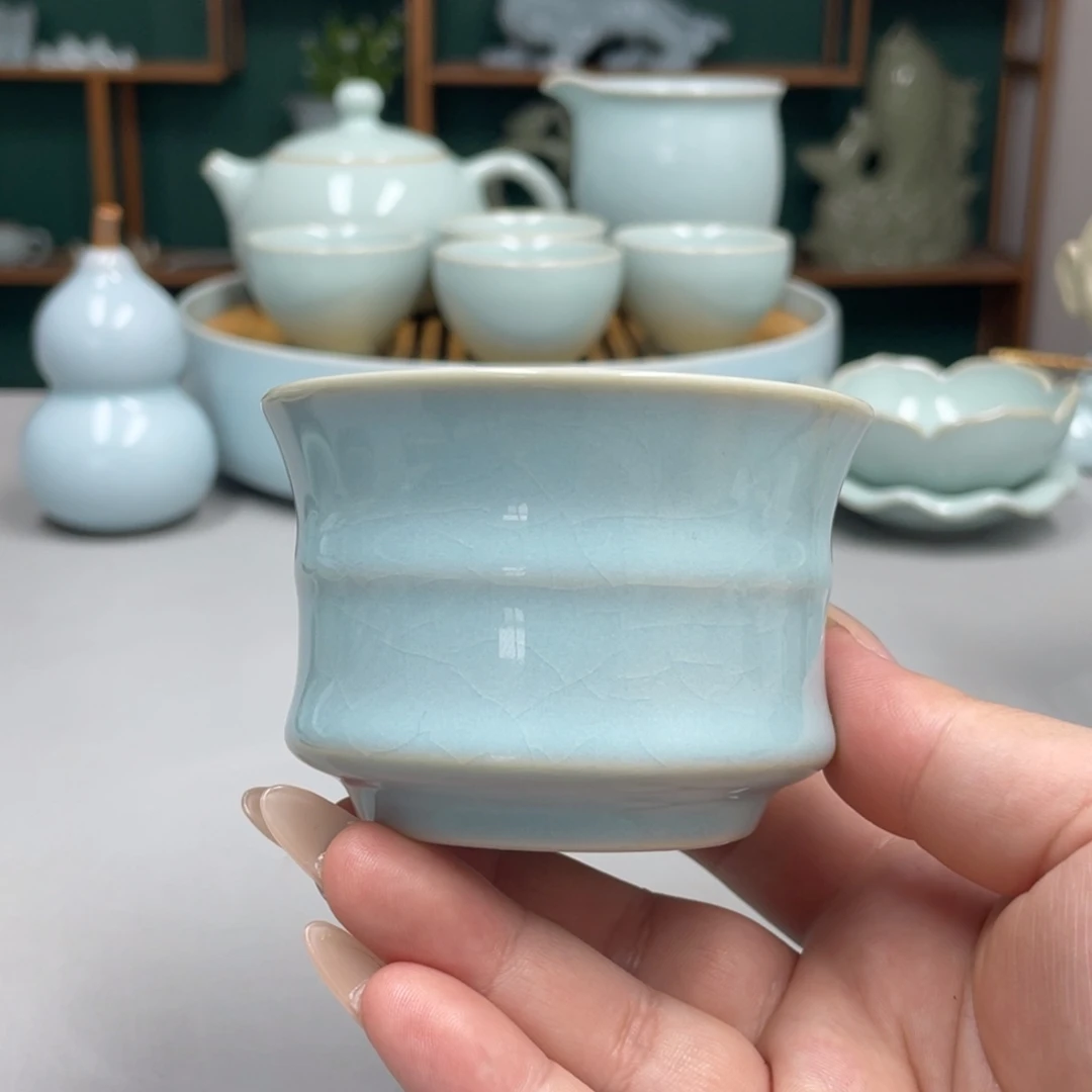 瓷手工竹节杯带礼盒