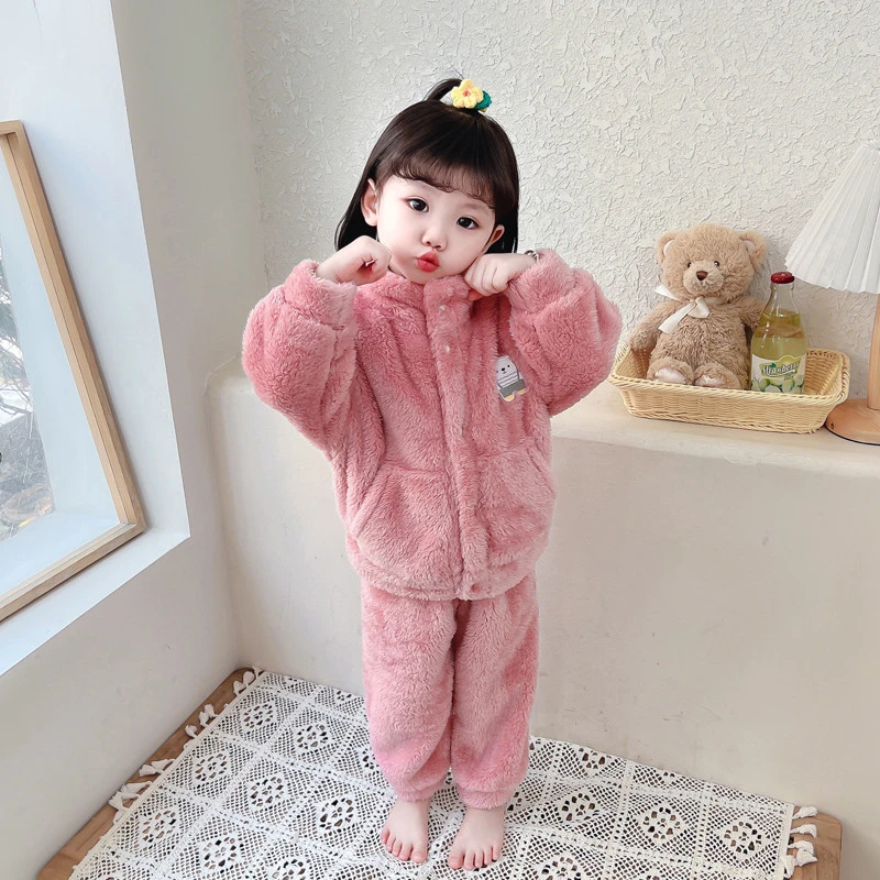 宝宝法兰绒睡衣加厚女童秋冬珊瑚绒家居服儿童冬季保暖套装毛毛衣