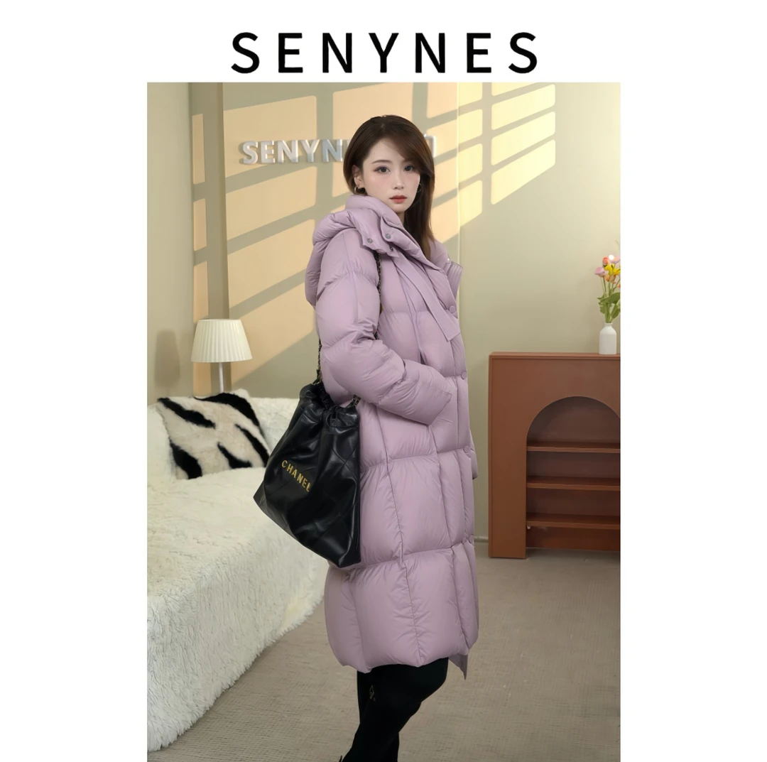 SENYNES是约云朵泡芙95%白鸭绒长款连帽飘带轻奢零压感25898