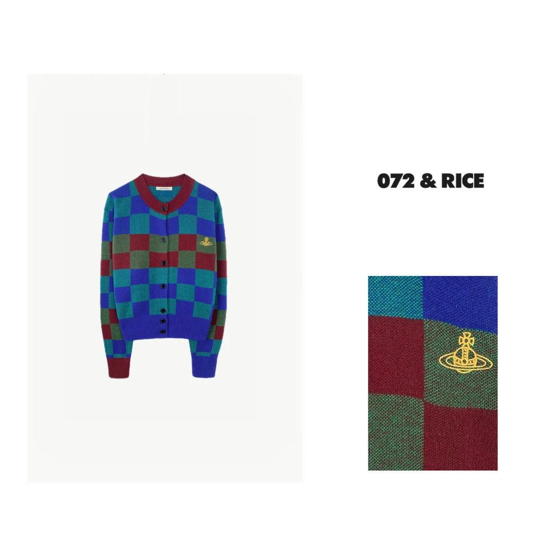 072 & RICE【五月天】秋季休闲U领方格长袖针织开衫 JH017Z 618FF