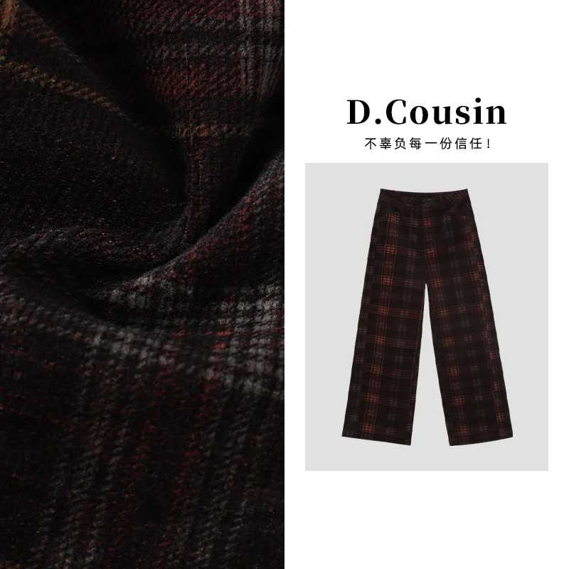 D.cousin 【遥听山月】秋季新款复古格子裤直筒休闲裤子女 7571