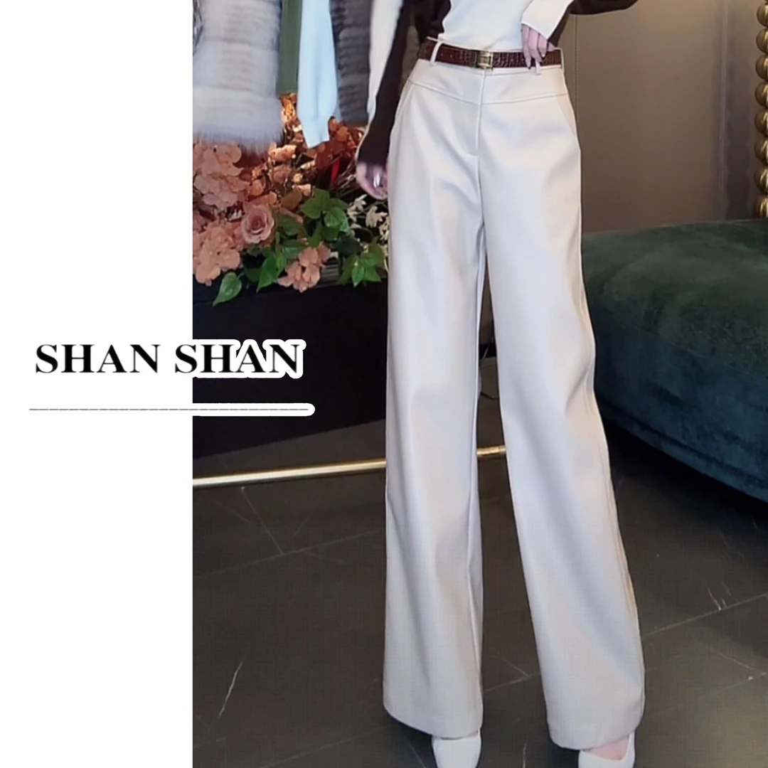 SS姗姗 秋冬时尚显气质设计师百搭休闲直筒阔腿皮裤 51070341-548