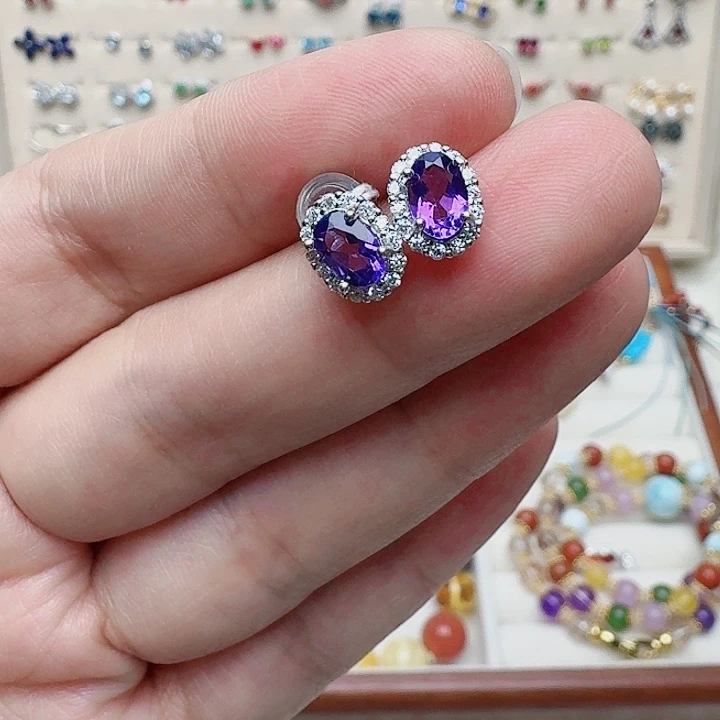 水晶耳饰银S925镶嵌耳钉493