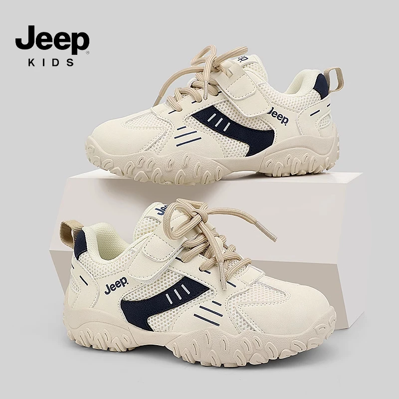 jeep男童春秋跑步鞋轻便软底女童2025新款儿童透气运动鞋网面7A