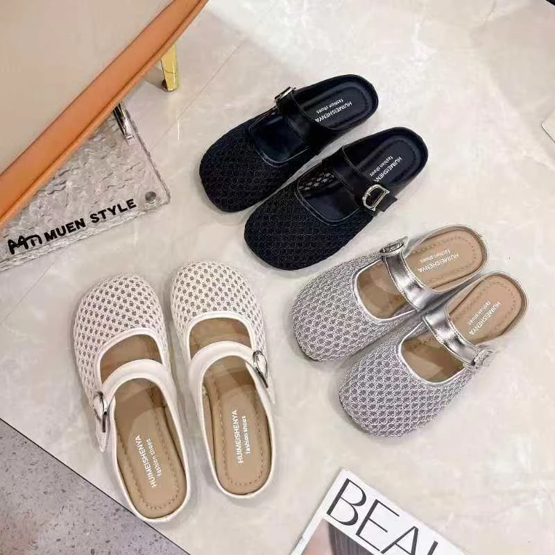 YZ912波西米亚网面镂空包头拖鞋