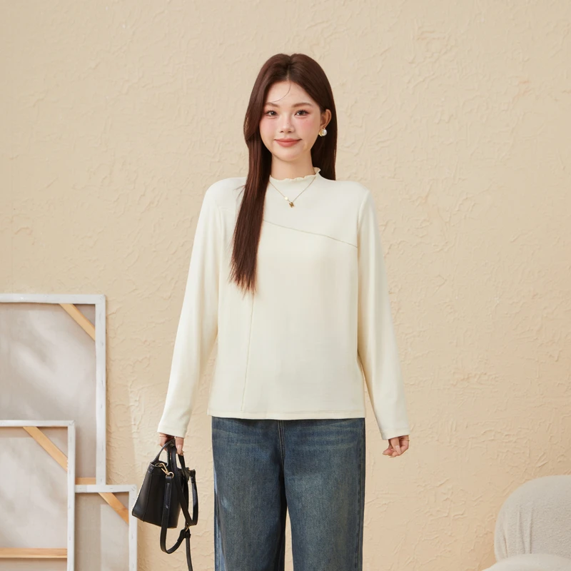 采多宝大码女装半高领木耳边针织厚款极简风气质打底衫 EDZ6761