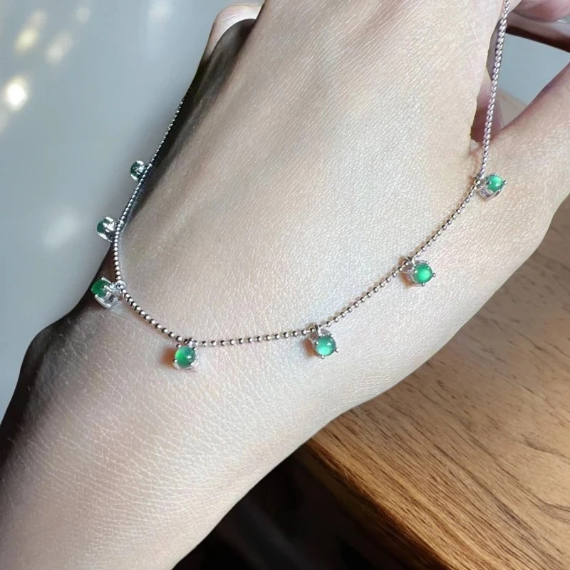 S925银天然A货翡翠绿豆豆项链/0132