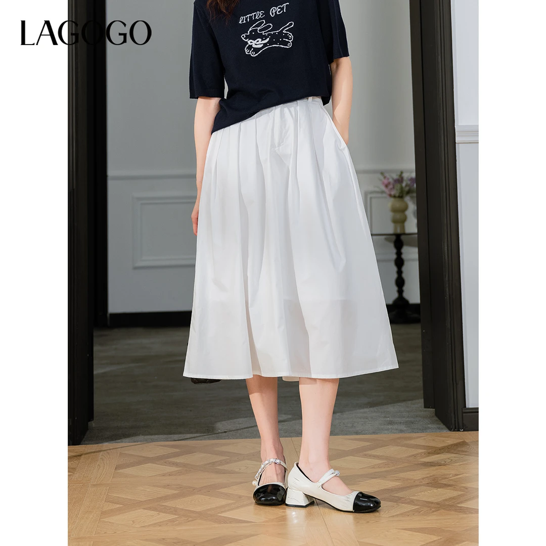 【芋总专属】lagogo2025年新款全棉高腰小白裙女OABB231G08