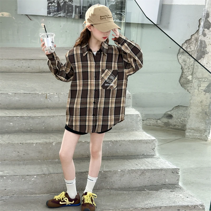 女童秋季衬衫2025新款洋气时尚格子高品质秋款6-12岁中大童衣服潮