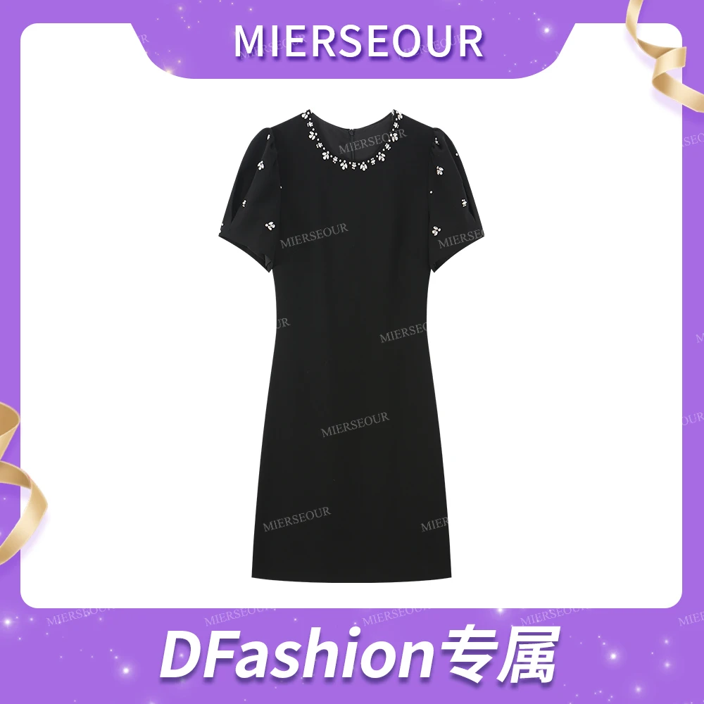 【迷之优雅】高级感钉钻小黑裙气质连衣裙0839