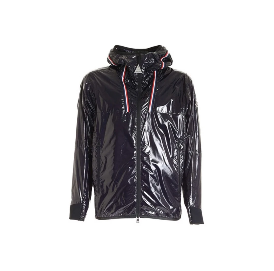 全新未使用 MONCLER 黑色亮面抽绳连帽防风外套3码