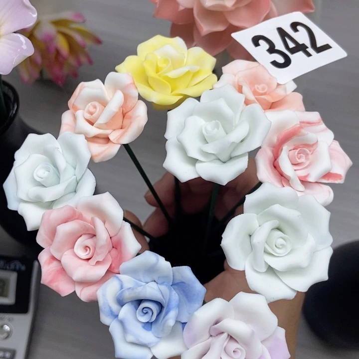 摆件手工制作陶瓷花10朵磨砂晕染小玫瑰